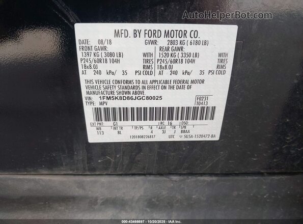 1FM5K8D86JGC80025 2018 FORD FORD EXPLORER Black 