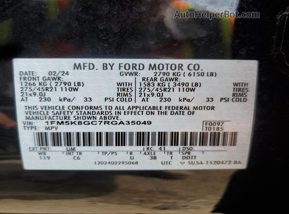 1FM5K8GC7RGA35049 2024 FORD FORD EXPLORER Черный Вид подкапотного пространства