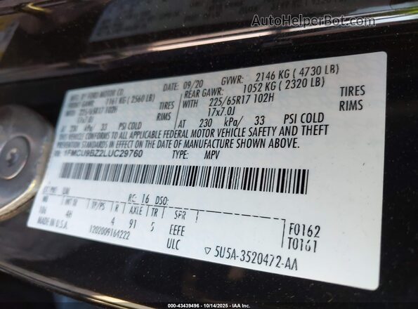 1FMCU9BZ2LUC29760 2020 FORD ESCAPE Черный Вид подкапотного пространства