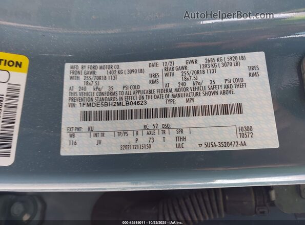 1FMDE5BH2MLB04623 2021 FORD BRONCO Light Blue Engine compartment view