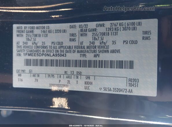 1FMEE5DP0NLA95043 2022 FORD BRONCO Черный Вид подкапотного пространства