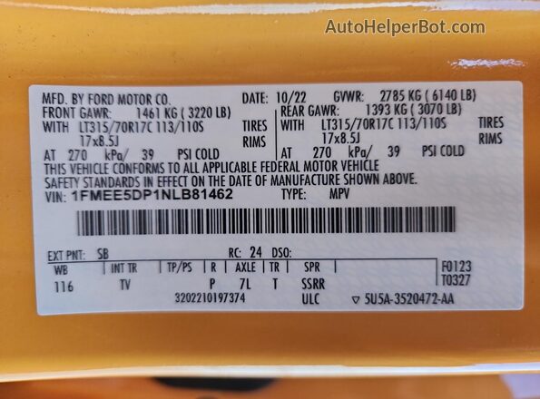 1FMEE5DP1NLB81462 2022 FORD BRONCO Yellow Սալոնի 360 աստիճան տեսք