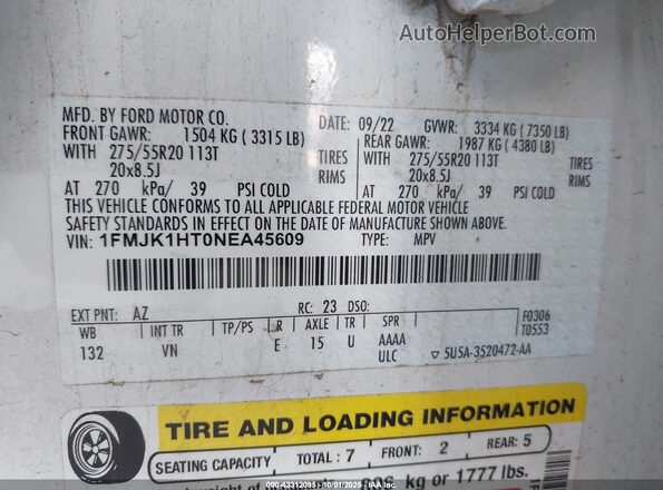 1FMJK1HT0NEA45609 2022 FORD EXPEDITION White Engine compartment view