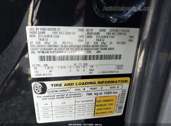 1FMJK1HTXMEA18657 2021 FORD EXPEDITION Black ძრავის განყოფილების ხედი