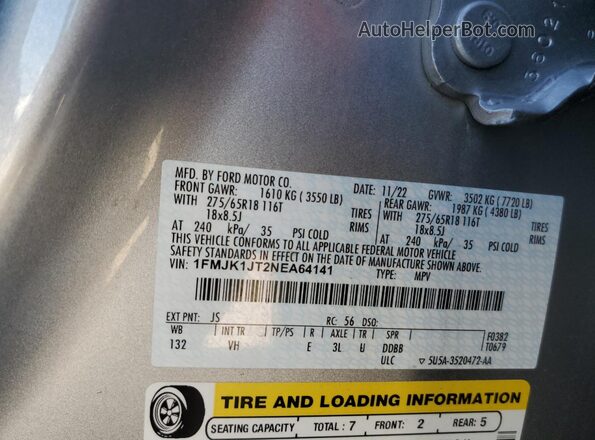 1FMJK1JT2NEA64141 2022 FORD EXPEDITION Silver 
