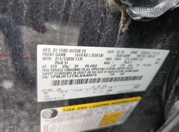 1FMJK1JTXLEA40876 2020 FORD EXPEDITION Black ძრავის განყოფილების ხედი