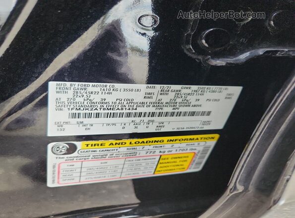 1FMJK2AT8MEA81434 2021 FORD EXPEDITION Black VIN კოდის სტიკერის ხედი