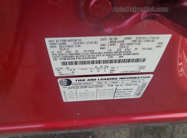 1FMJK2ATXLEA55383 2020 FORD EXPEDITION Red Engine compartment view