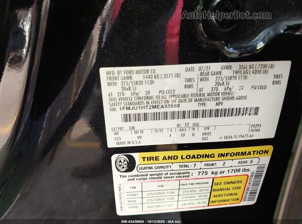 1FMJU1HT2MEA55888 2021 FORD EXPEDITION Black Вид підкапотного простору