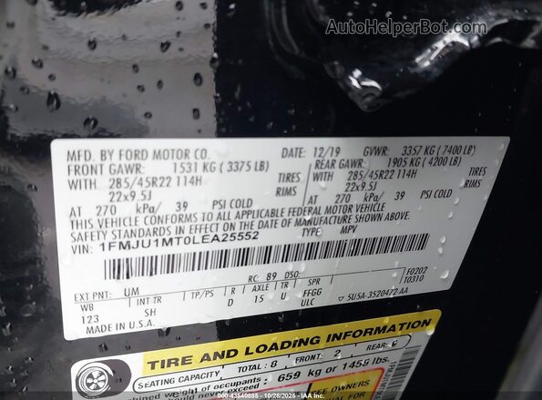 1FMJU1MT0LEA25552 2020 FORD EXPEDITION Black Engine compartment view