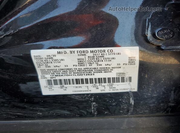 1FMSK7DH1LGD12623 2020 FORD FORD EXPLORER Black Widok naklejki z numerem VIN