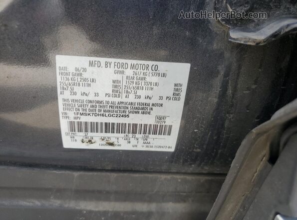 1FMSK7DH6LGC22495 2020 FORD FORD EXPLORER Gray Widok wnętrza 360 stopni