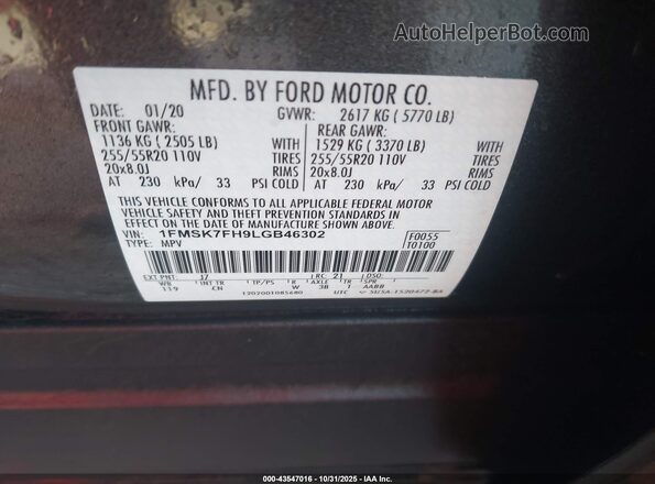 1FMSK7FH9LGB46302 2020 FORD FORD EXPLORER Gray Widok komory silnika