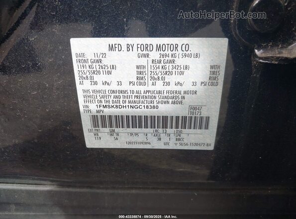 1FMSK8DH1NGC18380 2022 FORD FORD EXPLORER Black Widok komory silnika