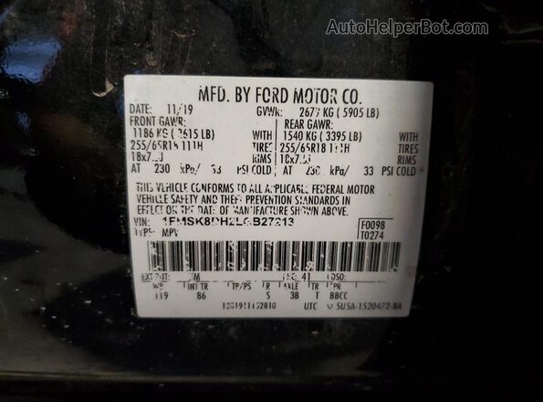 1FMSK8DH2LGB27213 2020 FORD FORD EXPLORER Black VIN კოდის სტიკერის ხედი