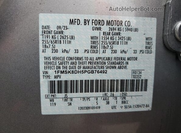 1FMSK8DH5PGB76492 2023 FORD FORD EXPLORER Silver 