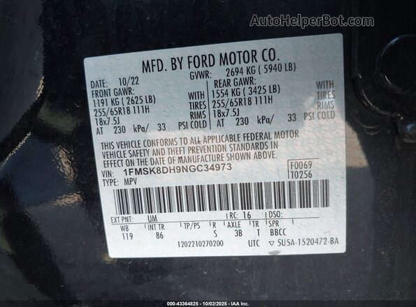 1FMSK8DH9NGC34973 2022 FORD FORD EXPLORER Black Widok komory silnika