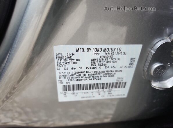 1FMSK8DH9RGA17428 2024 FORD FORD EXPLORER Silver Սալոնի 360 աստիճան տեսք