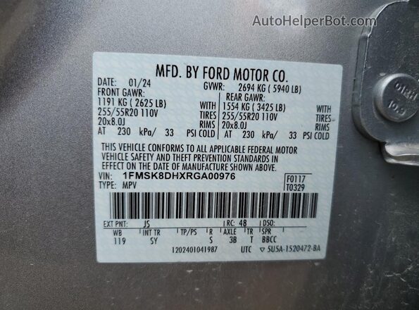 1FMSK8DHXRGA00976 2024 FORD FORD EXPLORER Silver VIN sticker view