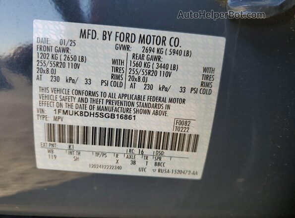 1FMUK8DH5SGB16861 2025 FORD FORD EXPLORER Blue Vista de la etiqueta del VIN