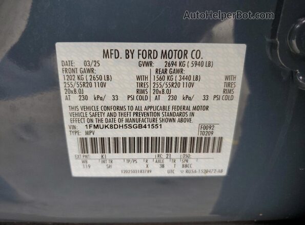 1FMUK8DH5SGB41551 2025 FORD FORD EXPLORER Blue Շարժիչի բաժամունքի տեսք