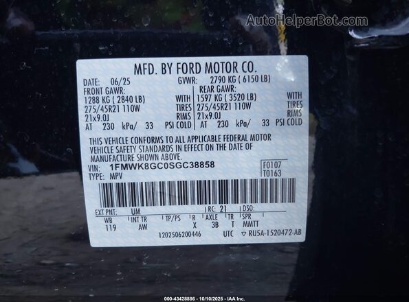 1FMWK8GC0SGC38858 2025 FORD FORD EXPLORER Черный Вид подкапотного пространства