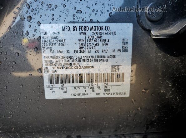 1FMWK8GCXSGA58836 2025 FORD FORD EXPLORER Gray VIN კოდის სტიკერის ხედი