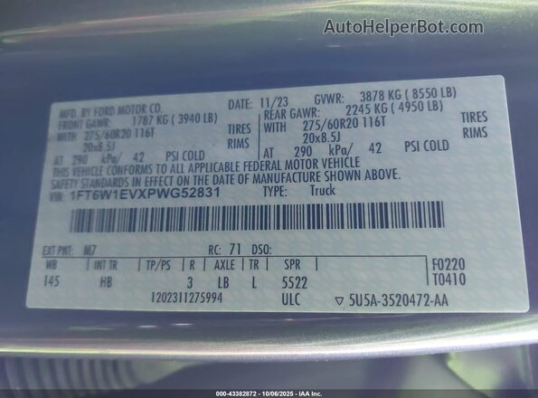 1FT6W1EVXPWG52831 2023 FORD F-150 LIGHTNING Gray ძრავის განყოფილების ხედი