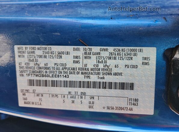 1FT7W2B60LEE81143 2020 FORD F250 Blue Engine compartment view