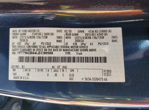1FT7W2B64LEC99588 2020 FORD F250 Blue Շարժիչի բաժամունքի տեսք