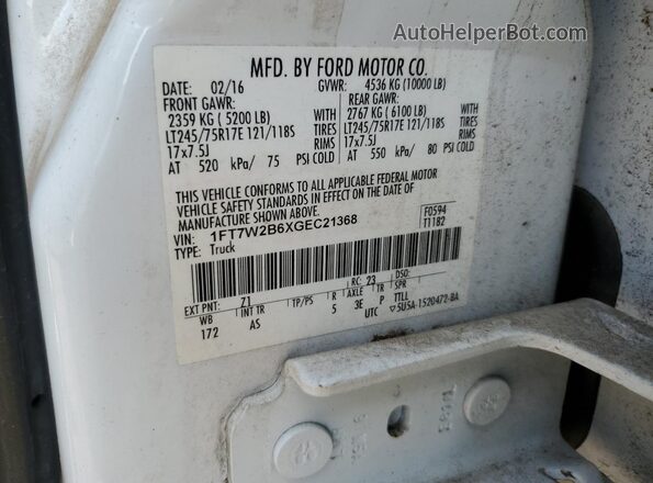1FT7W2B6XGEC21368 2016 FORD F250 White Vista del compartimento del motor