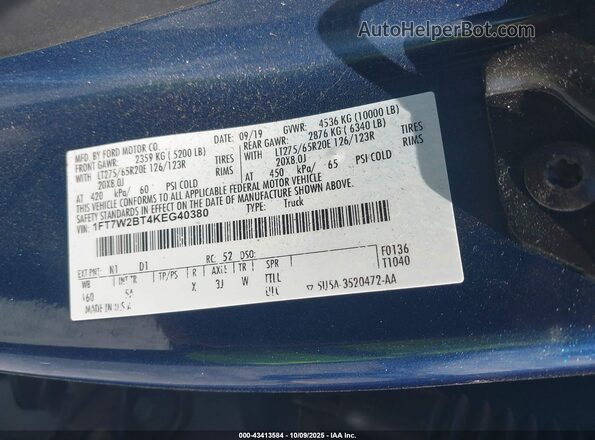 1FT7W2BT4KEG40380 2019 FORD F-250 Blue Widok komory silnika