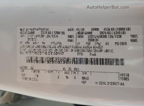 1FT7W2BT4LEC58867 2020 FORD F250 White ძრავის განყოფილების ხედი