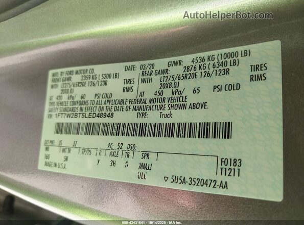 1FT7W2BT5LED48948 2020 FORD F-250 Silver Widok komory silnika