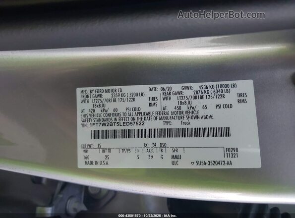 1FT7W2BT5LED57522 2020 FORD F-250 Silver ძრავის განყოფილების ხედი