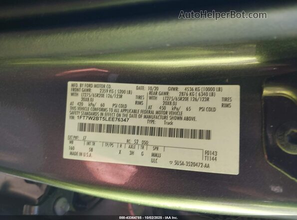 1FT7W2BT5LEE76347 2020 FORD F-250 Черный Вид подкапотного пространства