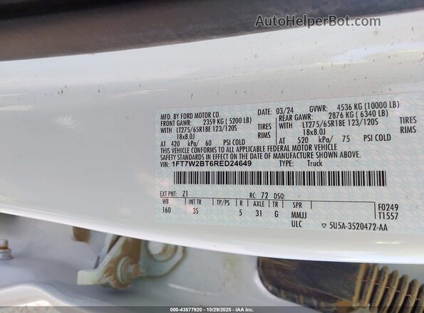 1FT7W2BT6RED24649 2024 FORD F-250 Белый Вид подкапотного пространства