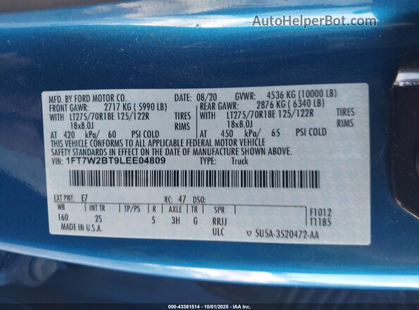 1FT7W2BT9LEE04809 2020 FORD F-250 Blue Widok komory silnika