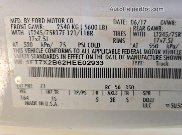 1FT7X2B62HEE02933 2017 FORD F-250  
