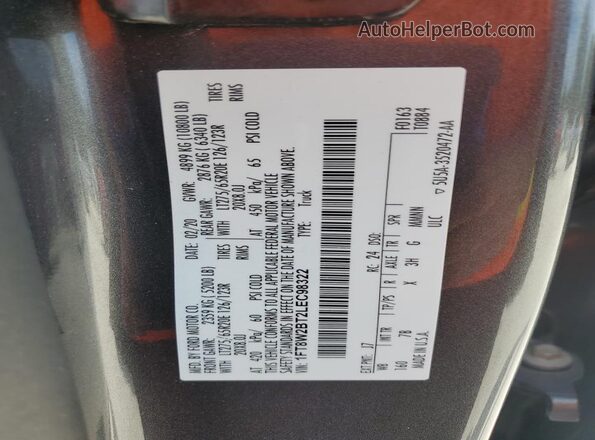 1FT8W2BT2LEC98322 2020 FORD F250 Charcoal Շարժիչի բաժամունքի տեսք