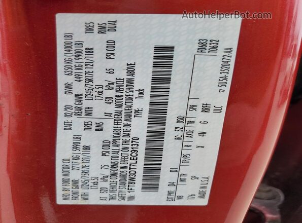 1FT8W3DT7LEC91370 2020 FORD F350 Red ძრავის განყოფილების ხედი