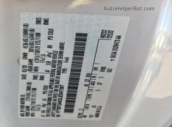 1FTBF2A63LED47397 2020 FORD F250 White Vista de la etiqueta del VIN