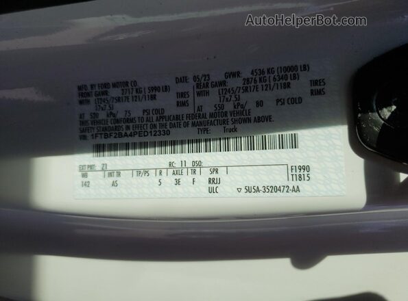 1FTBF2BA4PED12330 2023 FORD F250 White VIN sticker view