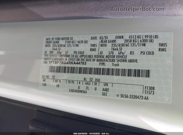1FTBF7XG4RKA44703 2024 FORD TRANSIT-350 White Շարժիչի բաժամունքի տեսք