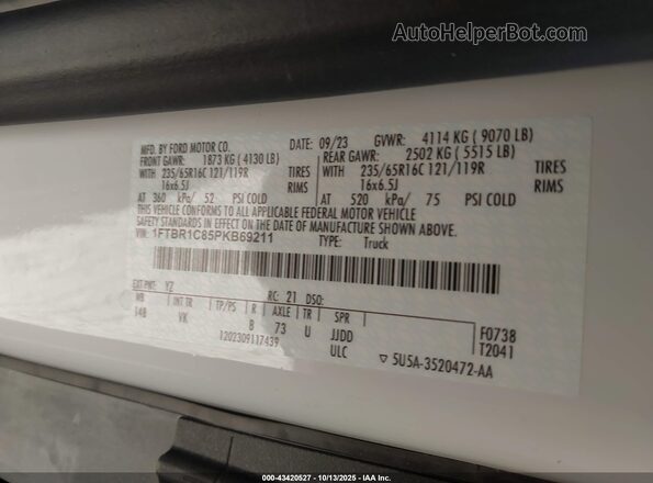 1FTBR1C85PKB69211 2023 FORD TRANSIT-250 White ძრავის განყოფილების ხედი