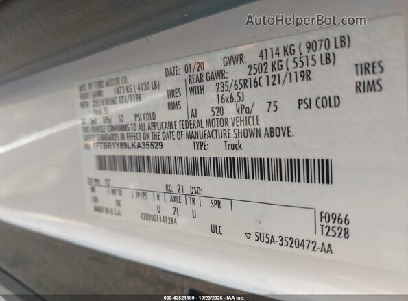 1FTBR1Y89LKA35529 2020 FORD TRANSIT-250 White Engine compartment view