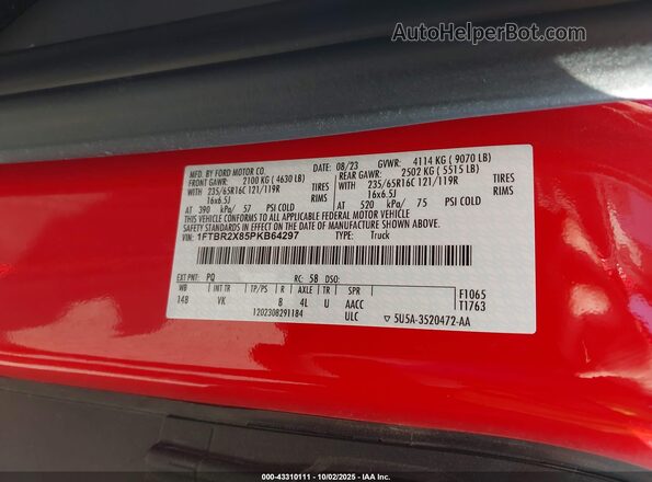 1FTBR2X85PKB64297 2023 FORD TRANSIT-250 Red Widok komory silnika