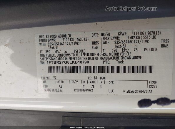 1FTBR2YG6LKB18798 2020 FORD TRANSIT-250 White Շարժիչի բաժամունքի տեսք