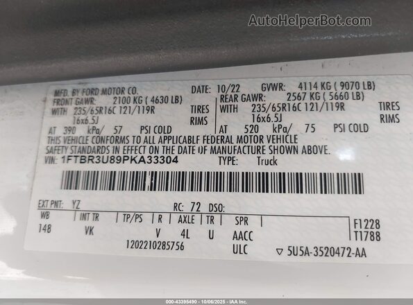 1FTBR3U89PKA33304 2023 FORD TRANSIT-250 White Вид підкапотного простору