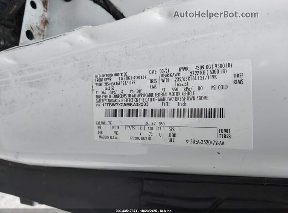 1FTBW3XG5MKA32903 2021 FORD TRANSIT-350 White Widok komory silnika